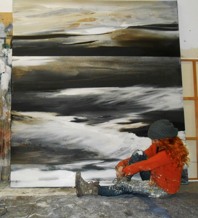 Nachts an der See, 220/200 cm, in Arbeit, Acryl auf Leinwand, 2014, abstrakte Malerei, abstrakte Kunst, Bilder kaufen, Atelier Conny Niehoff