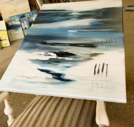 Strandlandschaft, Eisbaden, 100/80 cm, abstrakte Bilder großformatig